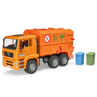 BRUDER - Camion poubelle 6x4 MAN TGS orange avec conteneurs jouet BRUDER -  1/